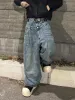 Men's Oversize Retro Double Waist Jeans Letter Print Trousers High Street Hip Hop Streetwear Casual Personality Wide-leg_mkmklike.com