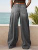 K New Loose Slimming Women's Wide Leg Straight Leg Pants Denim Cropped Pants. No Belt_mkmklike.com