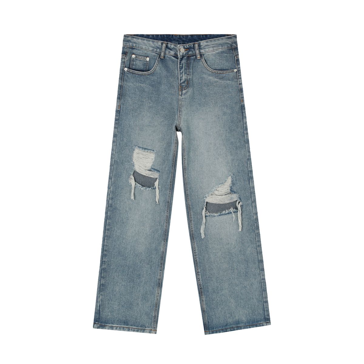 Men's Clothing Ripped Floor Mopping Pants Loose Washed Straight Jeans_mkmklike.com