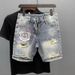 Men's Clothing Summer Thin Fashion Ripped Patch Denim Shorts Men's Trendy Brand All Match Cat Whisker Distressed Beggar Five Point Pants_mkmklike.com