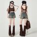 American Retro Summer Denim Shorts Women's 2026 New Summer Thin High Waist A Word Spice Culottes Hot Pants_mkmklike.com
