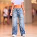 Women's Clothing Distressed Washed Relaxed Fit High Waist Straight Leg Jeans For Women - Vintage Denim With Raw Hem & Comfortable Stretch_mkmklike.com