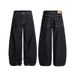 Turquoise Rivet & Button Embellished Denim Jeans – Scimitar Cut Wide-Leg Pants For Men_mkmklike.com