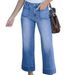 Women's Clothing Loose Slim Wide Leg Straight Pants Washed Jeans Nine Point Pants_mkmklike.com