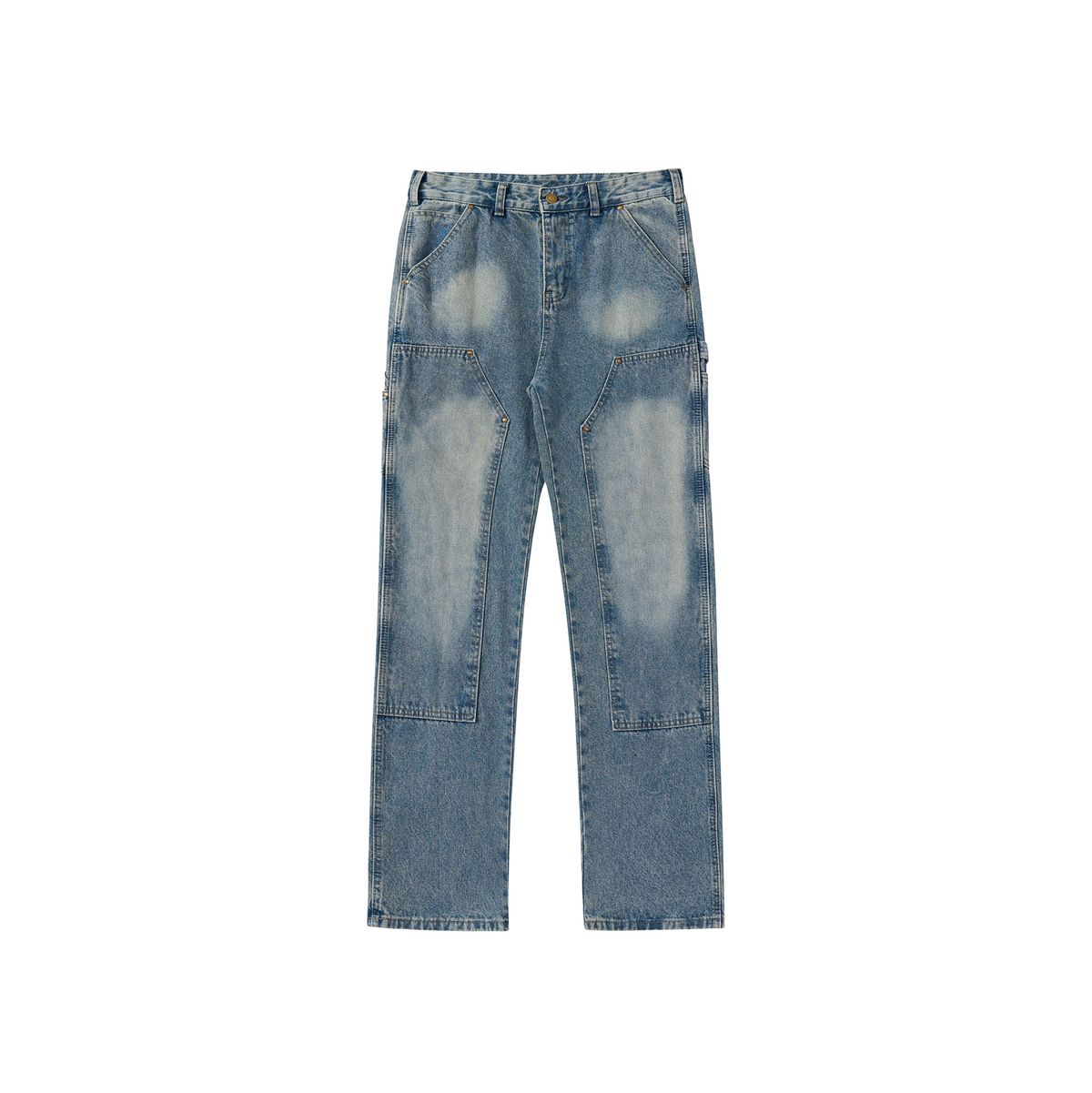 Men's Clothing | Washed And Distressed Workwear B73 Double Knee American Casual Loose New Vintage Jeans_mkmklike.com