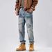 New Retro Workwear Yellow Mud Jeans Loose Straight Leg Men's American High Street Wide Leg Pants_mkmklike.com