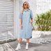 K Women's New Loose Denim Short Sleeved Long Skirt Dress_mkmklike.com
