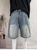 Men's Washed Retro Denim Shorts Loose Fitting Cargo Summer Trendy Contrasting Front Back Panels_mkmklike.com