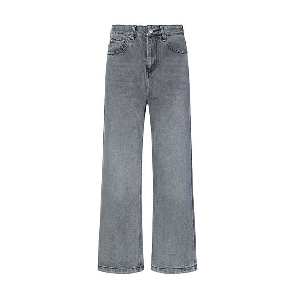 Men's Casual Wide Leg Trousers American Style Monkey Design Flared Jeans Black/Gray Versatile Washed Denim Midweight Cotton_mkmklike.com