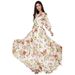 Women's new Bohemian printed chiffon dress with round neck, sleeves and big waist dress_mkmklike.com