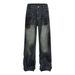 Men's Clothing High Street Washed Distressed Graffiti Rhinestone Jeans Unisex Fashion Brand Loose Wide Leg Straight Trousers_mkmklike.com