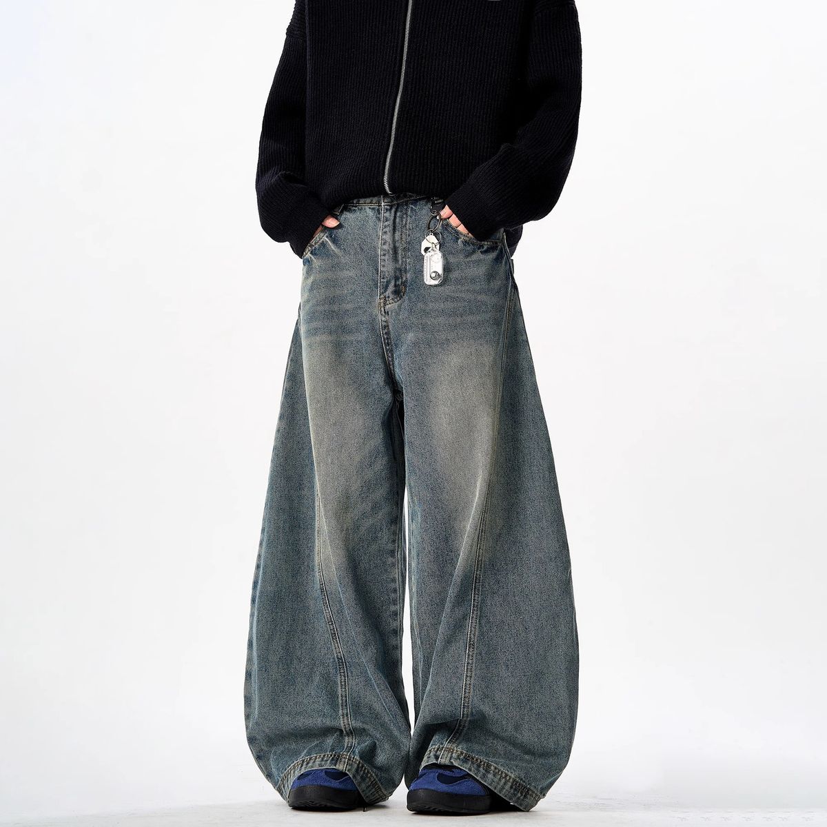 Men's Clothing Spring/Autumn American Retro Washed Men's Vintage Washed Baggy Jeans Straight Leg Loose Fit Casual Denim Pants For Streetwear Fashion_mkmklike.com
