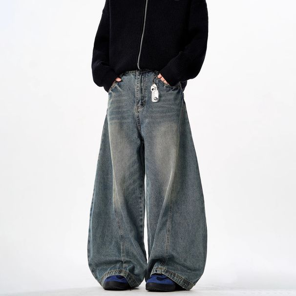 Men's Clothing Spring/Autumn American Retro Washed Men's Vintage Washed Baggy Jeans Straight Leg Loose Fit Casual Denim Pants For Streetwear Fashion_mkmklike.com