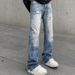 Men's Clothing Ripped Flared Jeans Men's Distressed Washed Ripped Flare Jeans - Vintage High Street Cleanfit Vibe Straight Denim Pants_mkmklike.com