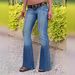 High Waist Vintage Denim Flare Pants For Women – Retro Workwear Style, Slim Fit, Stretch Comfort, Fashionable Bell Bottoms (Deep Blue, Light Blue)_mkmklike.com