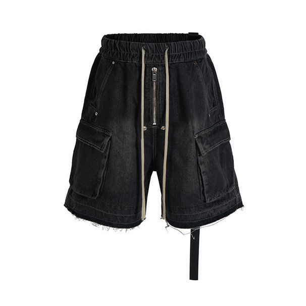 Men's Distressed Cargo Denim Shorts With Drawstring Waist & Multi-Pockets – High Street Style Loose Fit Mid-Length Casual Shorts_mkmklike.com