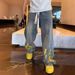 Plain Autumn New Men's Casual Jeans Hand-painted Inkjet Printing Fashionable Versatile Washed Old Straight Pants_mkmklike.com