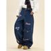 Unisex Embroidered Dagger Denim Jeans - Oversized Streetwear Pants With Vintage Wash & Drop Hem For Urban Fashion Lovers_mkmklike.com