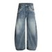Washed Vintage Scimitar Jeans For Men, Trendy Punk Style, Frayed Edge Patchwork Design, Oversized Banana Wide-Leg Pants_mkmklike.com