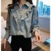 Chicco Spring And Autumn Plus Size Women's Korean Style Denim Long Sleeve Slimming Age-Reducing New Base Shirt Outfit_mkmklike.com