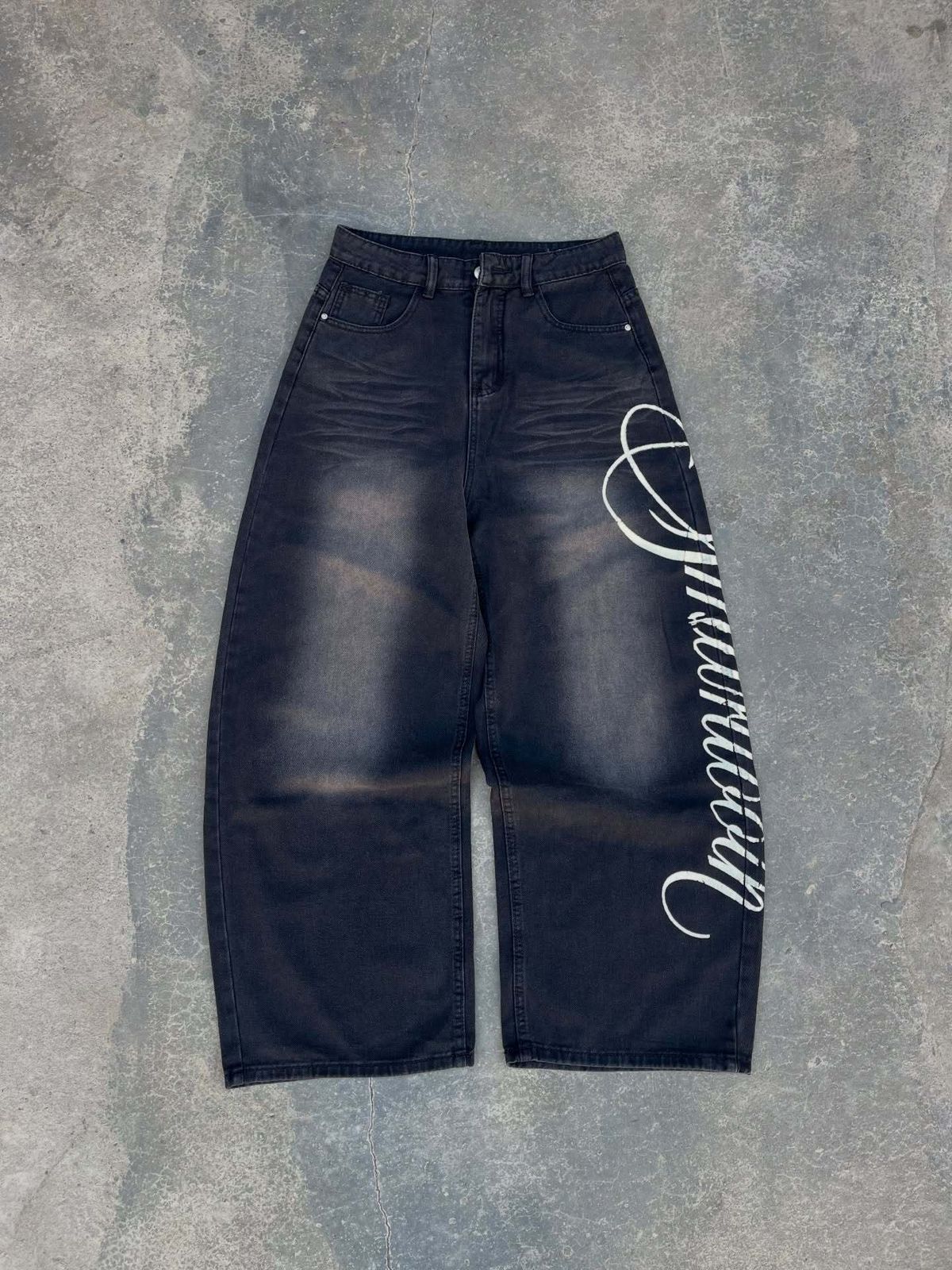 Women's High-Waisted Printed Denim Jeans Loose Fit Straight Leg Wide Leg Pants Machine Washable Trendy_mkmklike.com