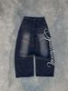 Women's High-Waisted Printed Denim Jeans Loose Fit Straight Leg Wide Leg Pants Machine Washable Trendy_mkmklike.com