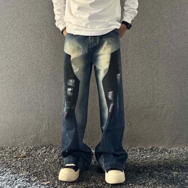 Neo-Parisian Splatter Jeans – Premium Relaxed Straight-Leg Denim With Artistic Ink Wash (M-3XL, Non-Stretch Cotton)_mkmklike.com