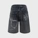 Amazon's European And American Retro Washed Denim Shorts For Men, Featuring Centipede Embroidery, Loose Fit, Street Style, Hip Hop, Trendy, Versatile Men's Trousers._mkmklike.com