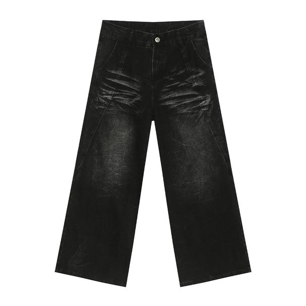 Men's Washed Whisker Wide Leg Jeans - Retro High Street Drape Pants (Black/Blue/Light Wash)_mkmklike.com