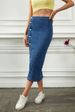 Women's Multi Button Elastic Denim Long Skirt_mkmklike.com