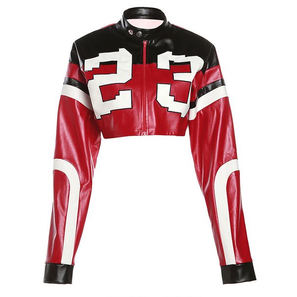2024 Summer Women's New Fashion Motorcycle Color-Block Embroidery Patchwork Slim Leather Jacket Coat_mkmklike.com
