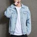 Men's Denim Jacket With Distressed Details – Oversized Boyfriend Fit, Casual Streetwear, Unisex Couple Outfit (Light Blue, S-XXXL)_mkmklike.com