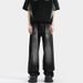 Men's Gradient Flared Jeans Black Gray Straight Leg Trousers Washed Distressed New Spring Autumn Style Sophisticated Cool_mkmklike.com