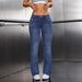 Women's Low-Rise Flared Jeans Royal Blue Distressed Denim Pants Bootcut Hem Stretchy Wide Leg Trousers_mkmklike.com