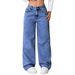 High Waisted Loose Fitting Wide Leg Trousers Floor Length Black Straight Leg Jeans for Women_mkmklike.com