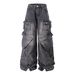 Distressed Washed Denim Pants - Oversized Cargo Jeans With Multi-Pockets For Streetwear & Workwear_mkmklike.com