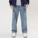 Men's Distressed Denim Jeans With Frayed Hem & Zip Details | Straight Leg Hip Hop Style | Cotton Comfort For Streetwear Fashion_mkmklike.com
