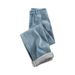 Women's Clothing High-Waisted Fleece Lined Thickened Denim Jeans Warm Wide Leg Slimming Straight Leg Loose Fitting Long Pants For Autumn Winter_mkmklike.com
