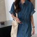 ELLE ELLE 2021 New Korean Style Loose Short Sleeve Denim For Women, Age-Reducing Slimming Retro Elegant Casual Shirt Dress_mkmklike.com