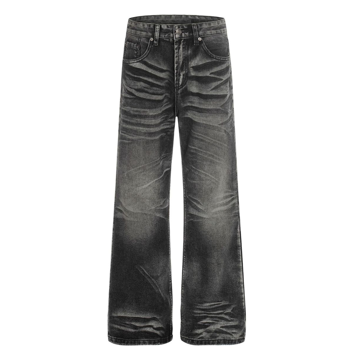 Men's High-Street Black Distressed Bootcut Jeans With Cat Whisker Design – Stylish & Slimming Fit_mkmklike.com
