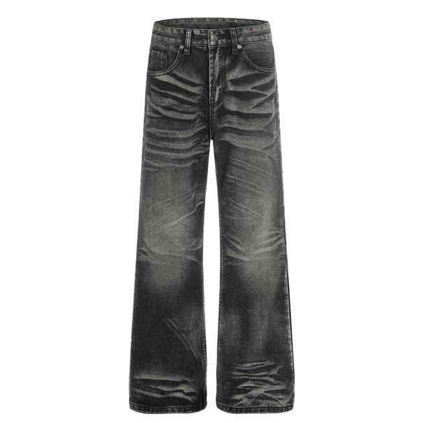 Men's High-Street Black Distressed Bootcut Jeans With Cat Whisker Design – Stylish & Slimming Fit_mkmklike.com