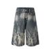 Men's Clothing Trendy Punk Tie Dyed Denim Shorts For Men Vibe Gradient Washed And Worn Wide Leg Loose Straight Shorts_mkmklike.com