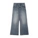 Cleanfit Vintage Washed Jeans – Unisex Straight-Leg Denim Pants With Lightning Crack & Floral Embroidery (Retro Blue)_mkmklike.com