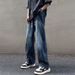 Retro Washed Gradual Change Jeans Men's Summer Thin Straight Drawstring Trendy Brand American High Street Casual Long Pants_mkmklike.com