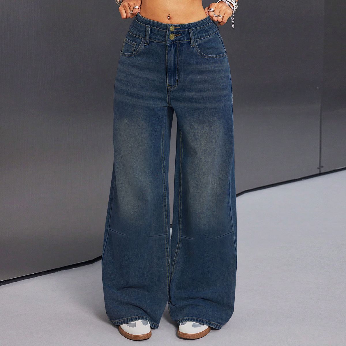Vintage High Waist Button Fly Jeans For Women - Relaxed Straight Leg Wide Leg Distressed Denim Pants_mkmklike.com