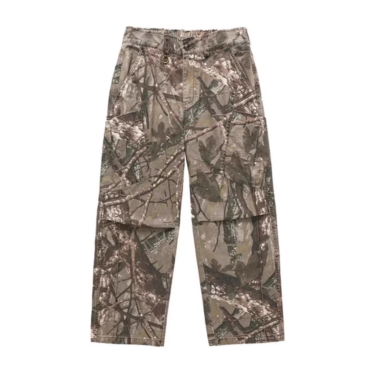 Men's Straight Leg Loose Wide Leg Jeans Tree Branch Print Trendy Couple Style Long Pants Spring Summer_mkmklike.com