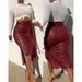 Women's slim-fit mid-length bag hip skirt PU skirt skirt_mkmklike.com
