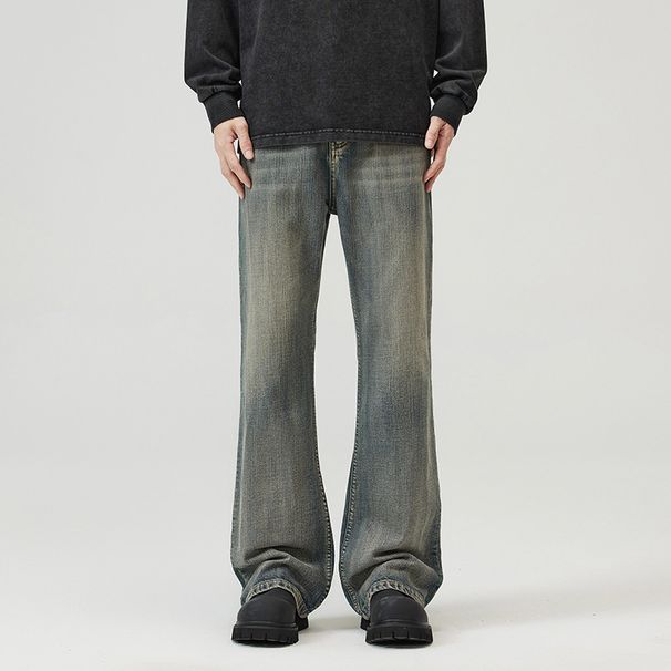 Men's Clothing Vintage American Style Bamboo Knot Flared Jeans For Men & Women | High Street Vibe Casual Pants | Black & Retro Blue | S-3XL_mkmklike.com