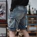 Men's Vintage Workwear Denim Shorts Classic 5 Inch Cargo Light Blue Wash Contrast Stitching_mkmklike.com