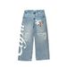 Distressed Washed Denim Jeans For Men & Women - Y2K Streetwear Low-Rise Straight Leg Pants With Patch & Letter Design_mkmklike.com